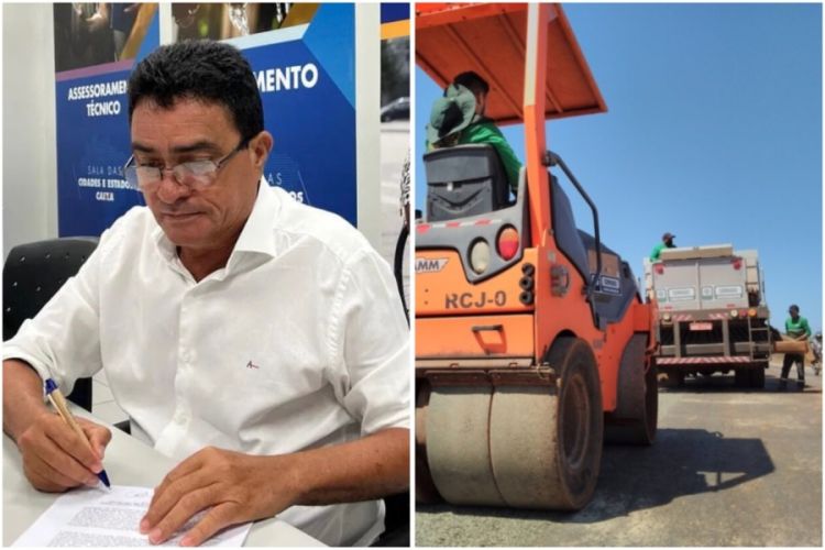 Foto: prefeito Marcelino Almeida e trecho da PI-225 sendo recuperado- imagem ilustrativa 