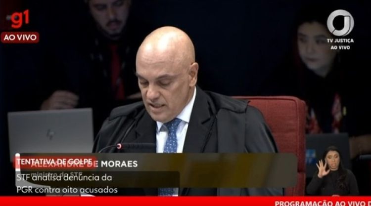 Moraes lê relatório sobre trama golpista — Foto: Reprodução