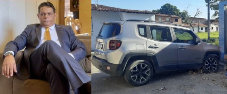 Carro do advogado Sílvio Silva no local onde ele foi encontrado morto — Foto: Arnaldo Araújo/TVM