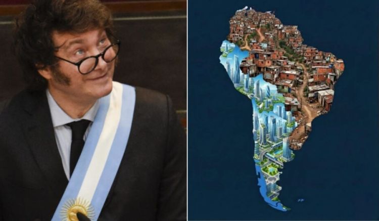 Mapa do Brasil e de outros países sul-americanos governados pela esquerda foram retratados como favelas — Foto: Reprodução