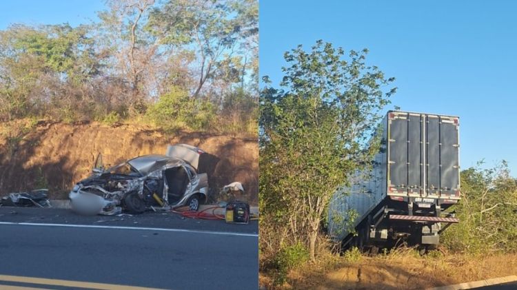 Uma pessoa morre após batida frontal entre carro e caminhão na BR-343, no PI — Foto: Divulgação/PMPI